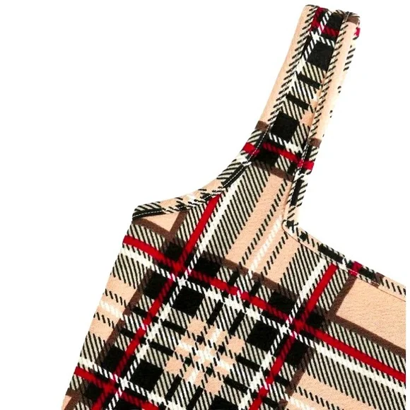 Double Square Neck Plaid Bodycon Mini Dress, Women’s Size Medium. - Picture 4 of 5